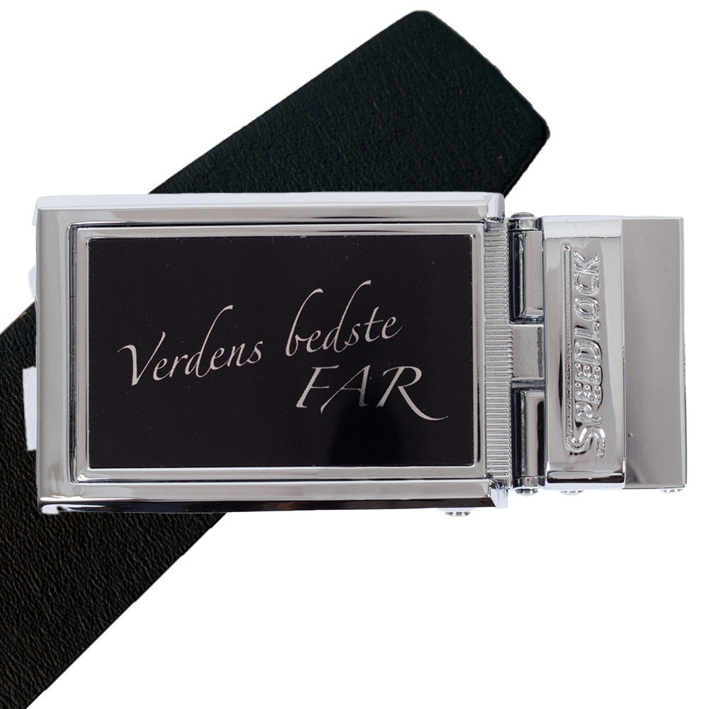 Komplet kernelæderbælte med fars dag motiv på spændet