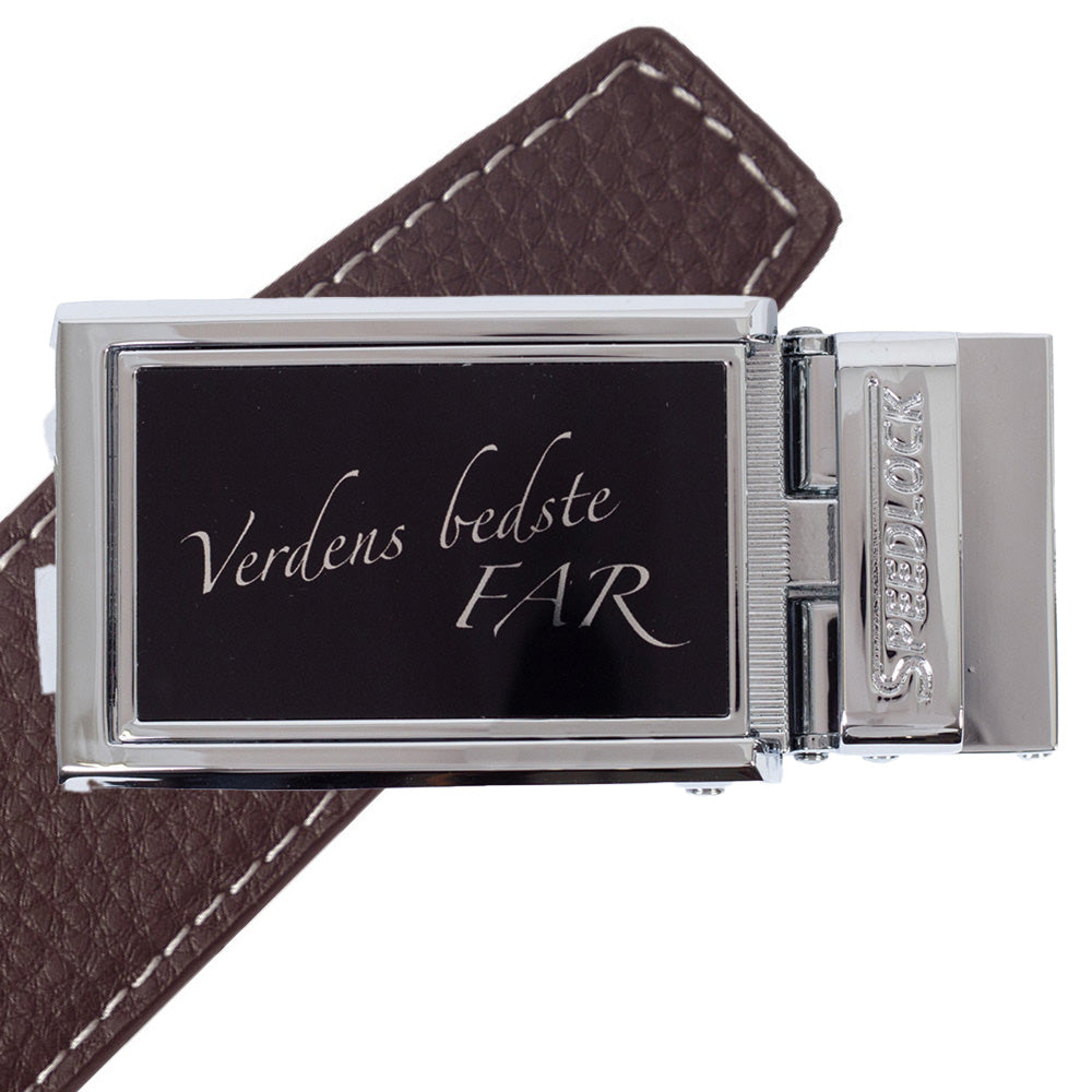 Komplet splitlæderbælte med fars dag motiv på spændet