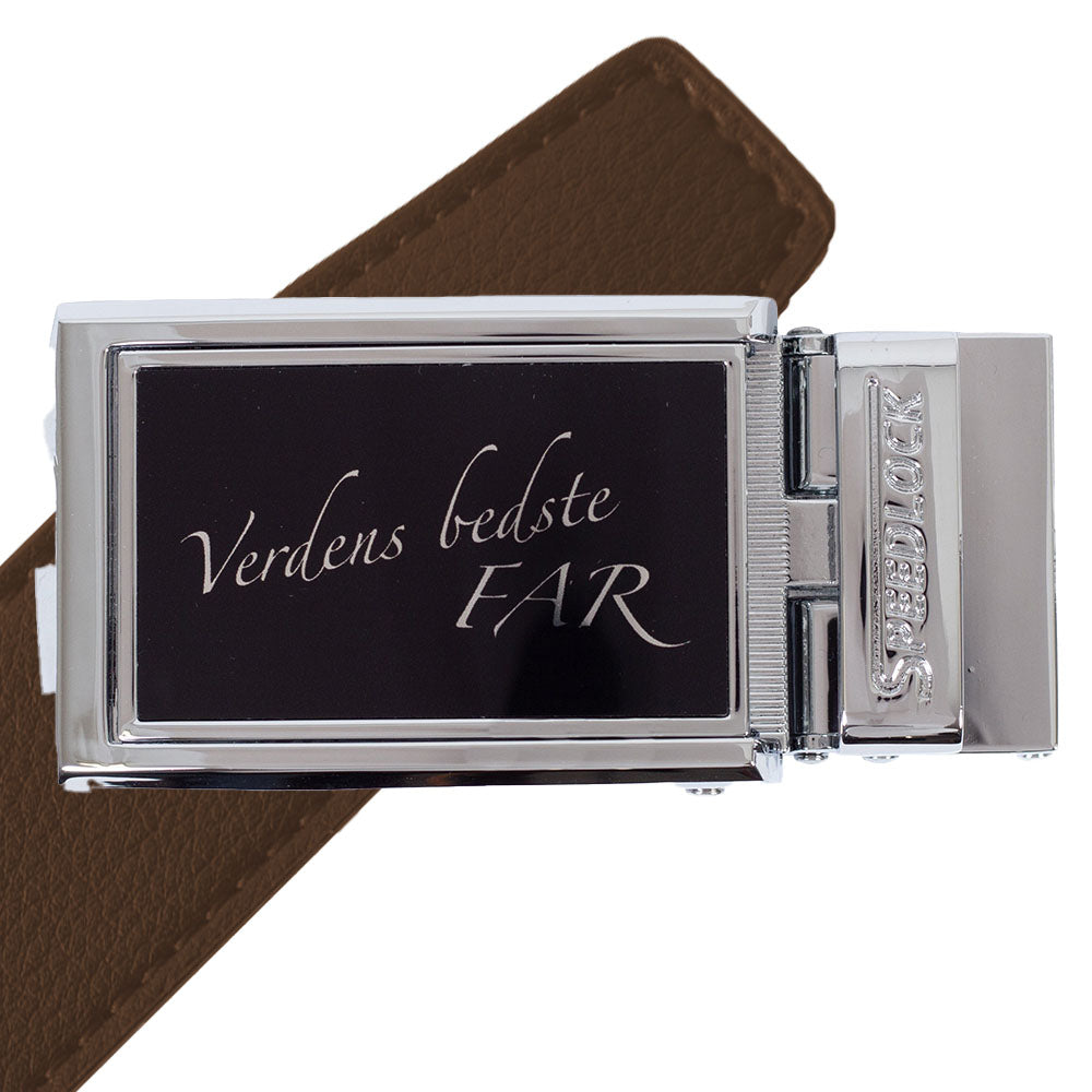 Komplet splitlæderbælte med fars dag motiv på spændet