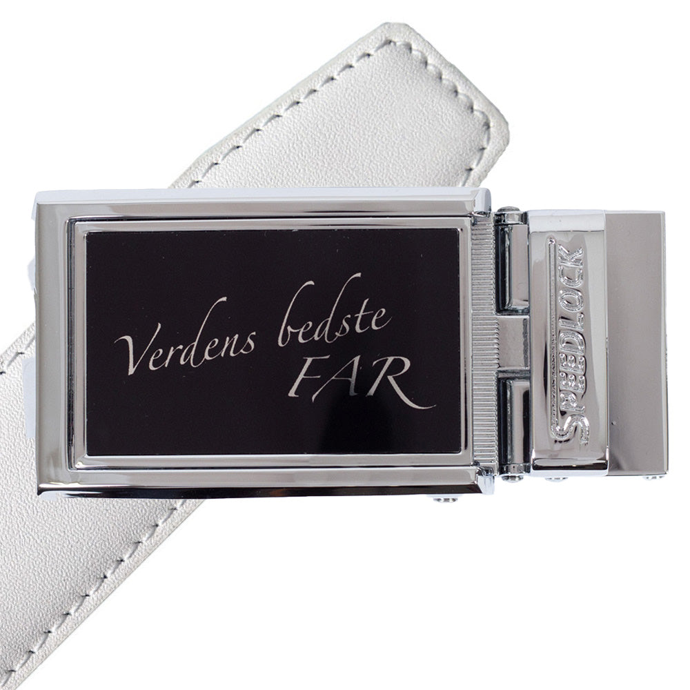 Komplet splitlæderbælte med fars dag motiv på spændet