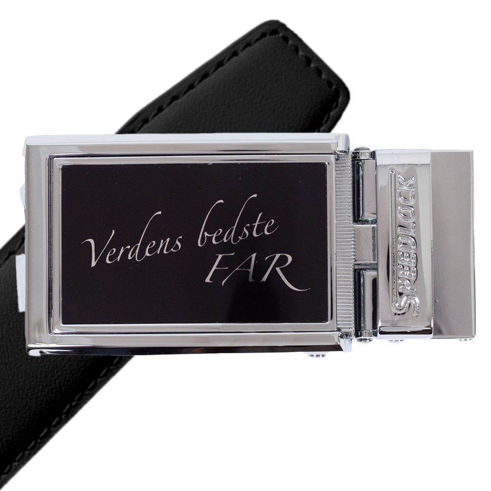 Komplet splitlæderbælte med fars dag motiv på spændet