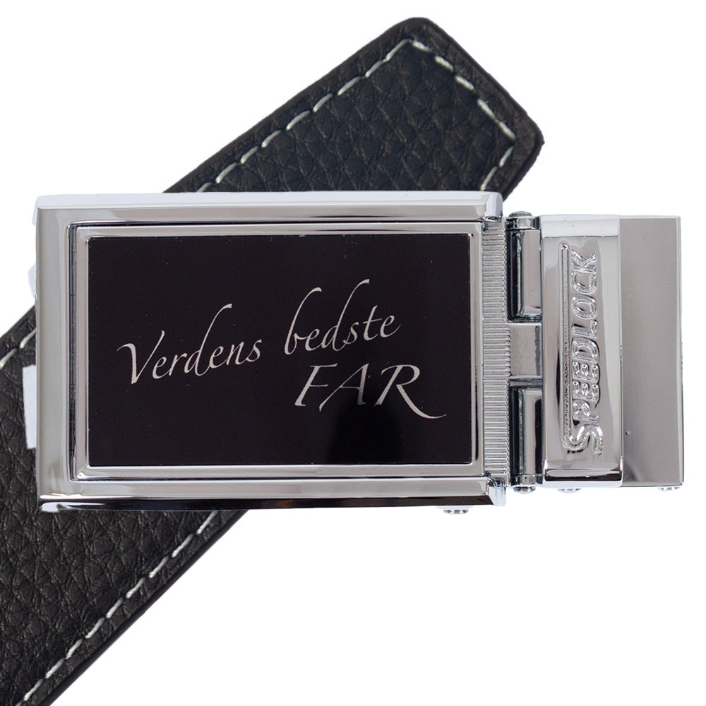 Komplet splitlæderbælte med fars dag motiv på spændet