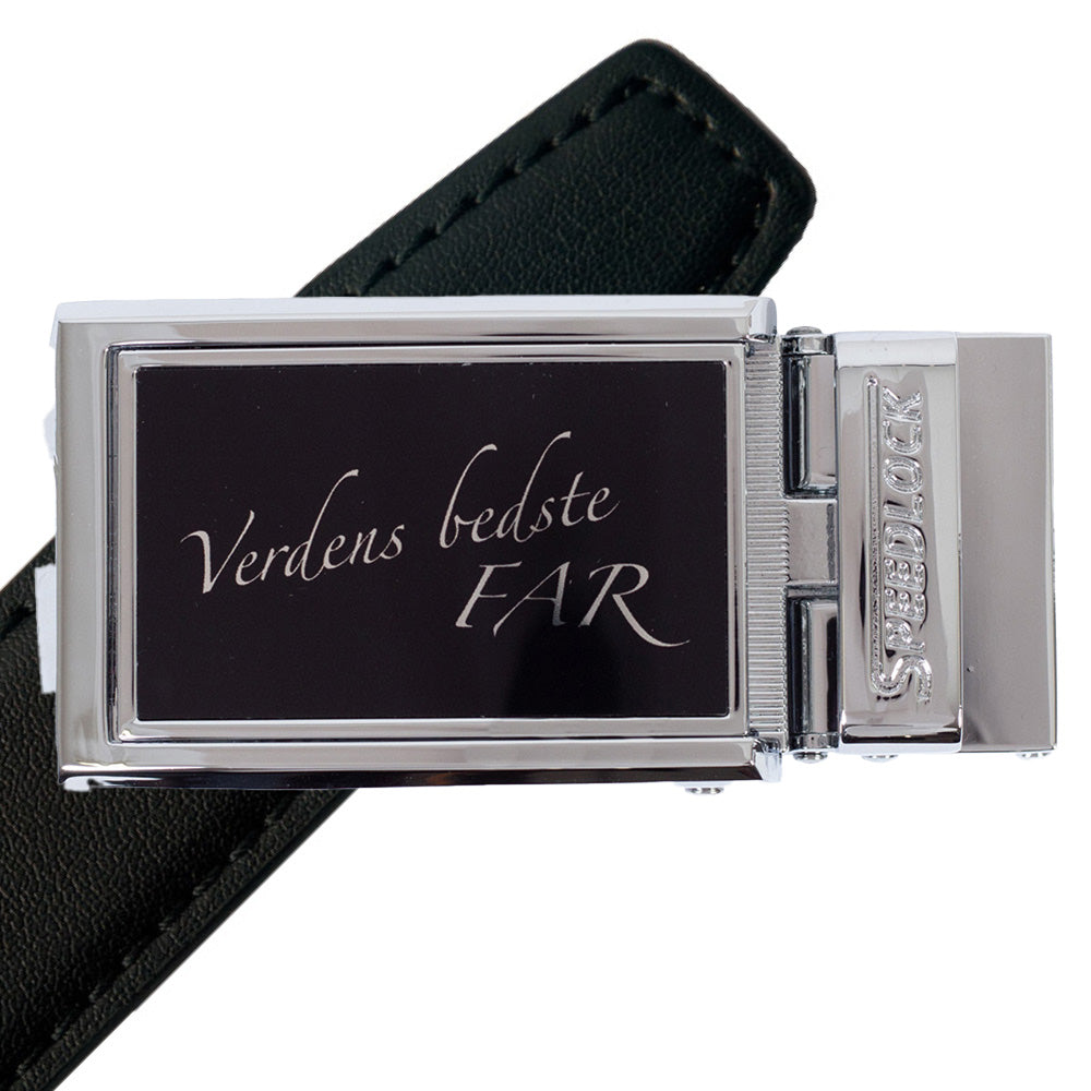 Komplet splitlæderbælte med fars dag motiv på spændet