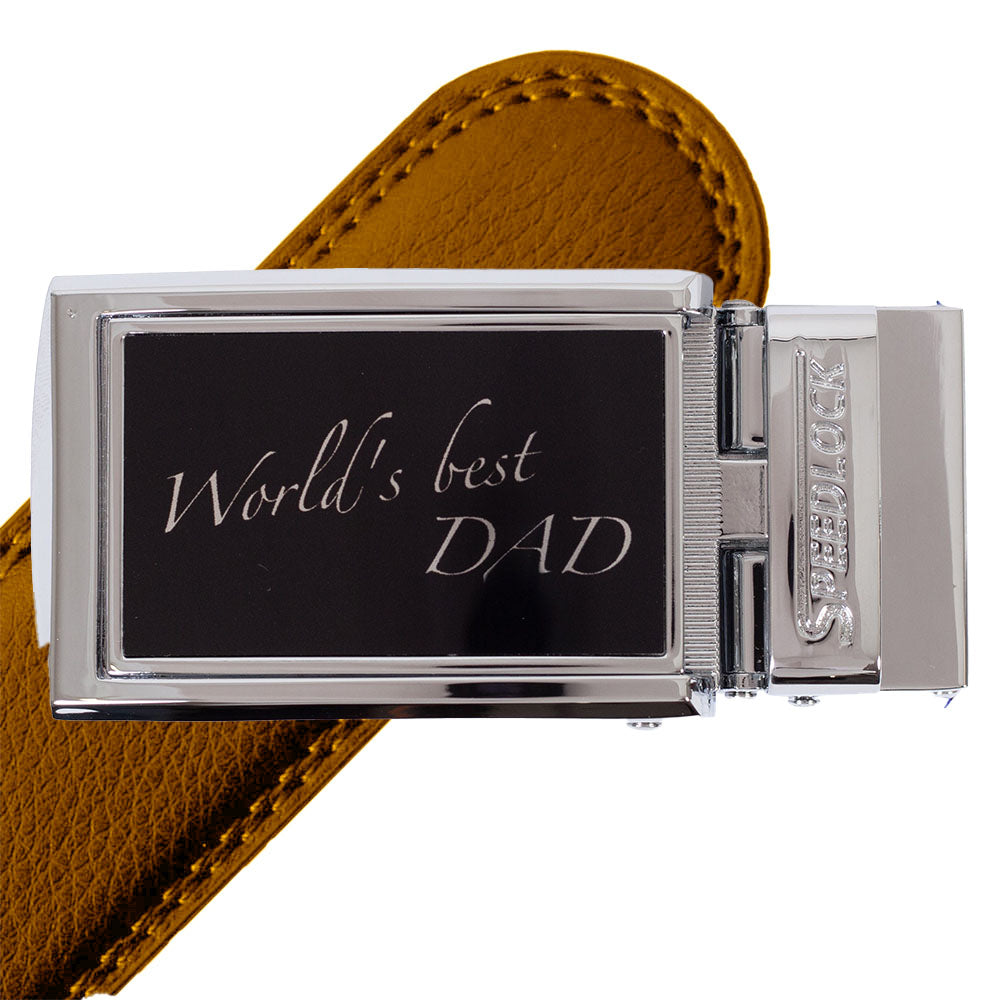 Komplet splitlæderbælte med fars dag motiv på spændet