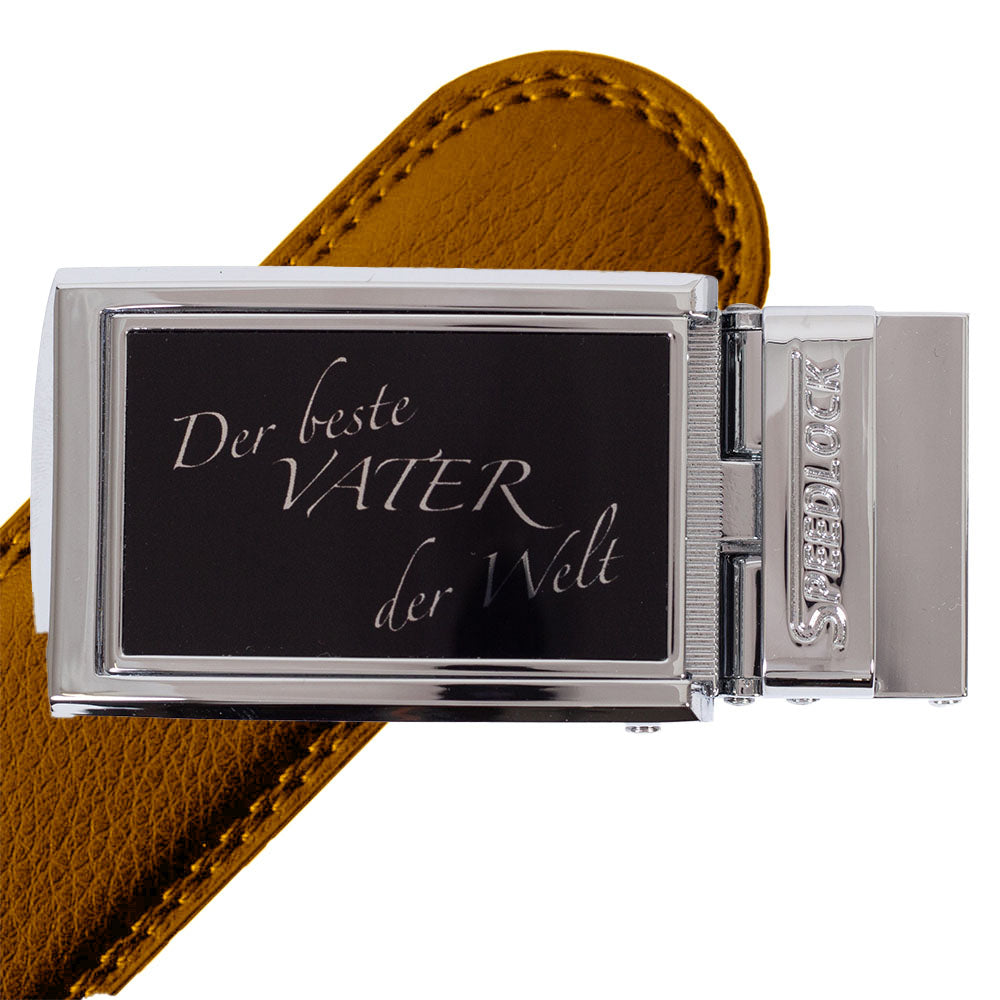 Komplet splitlæderbælte med fars dag motiv på spændet