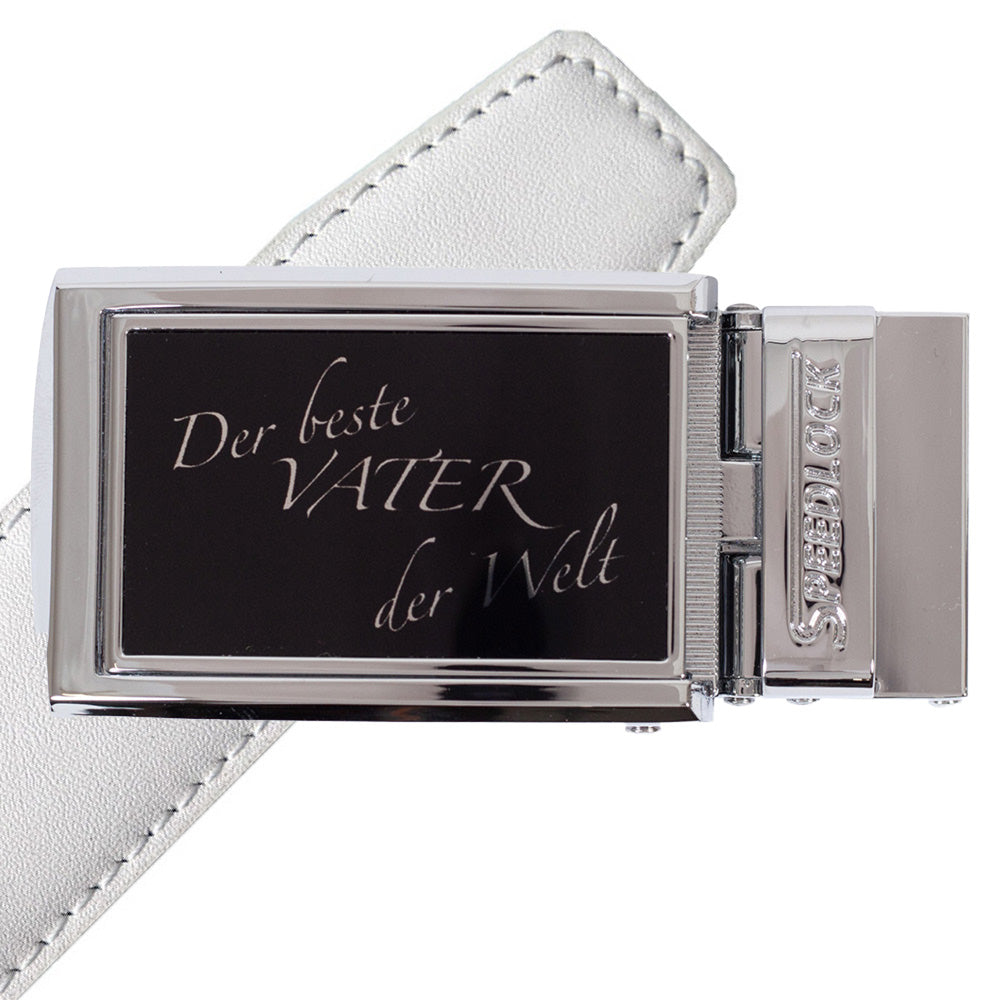 Komplet splitlæderbælte med fars dag motiv på spændet