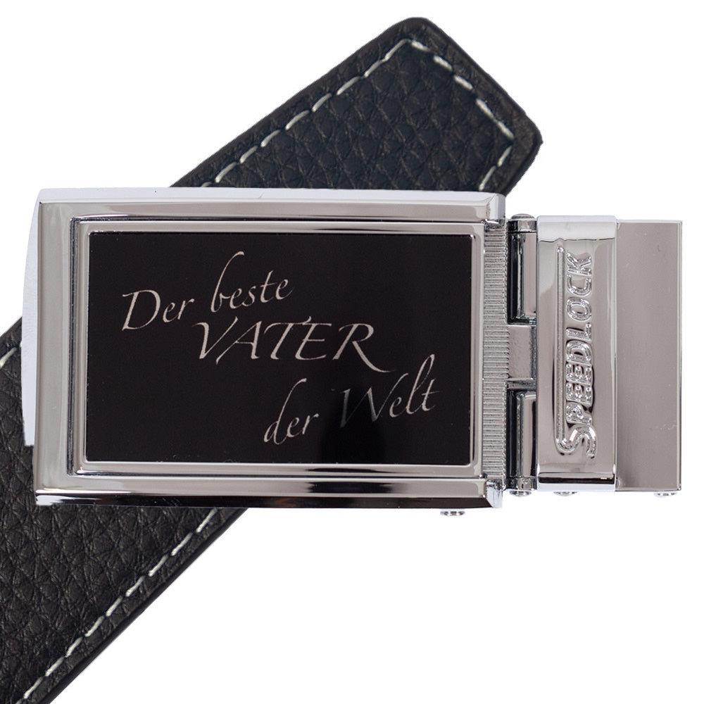 Komplet splitlæderbælte med fars dag motiv på spændet