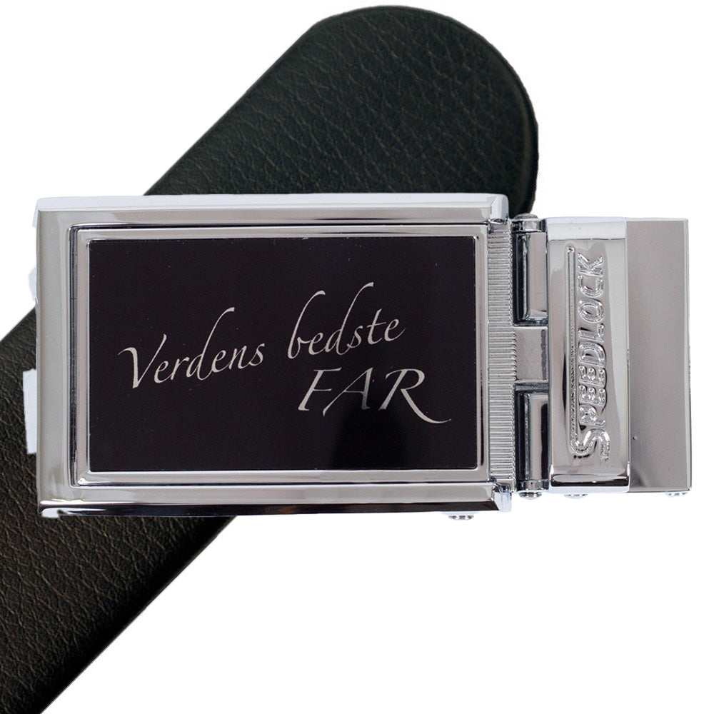 Komplet splitlæderbælte med fars dag motiv på spændet