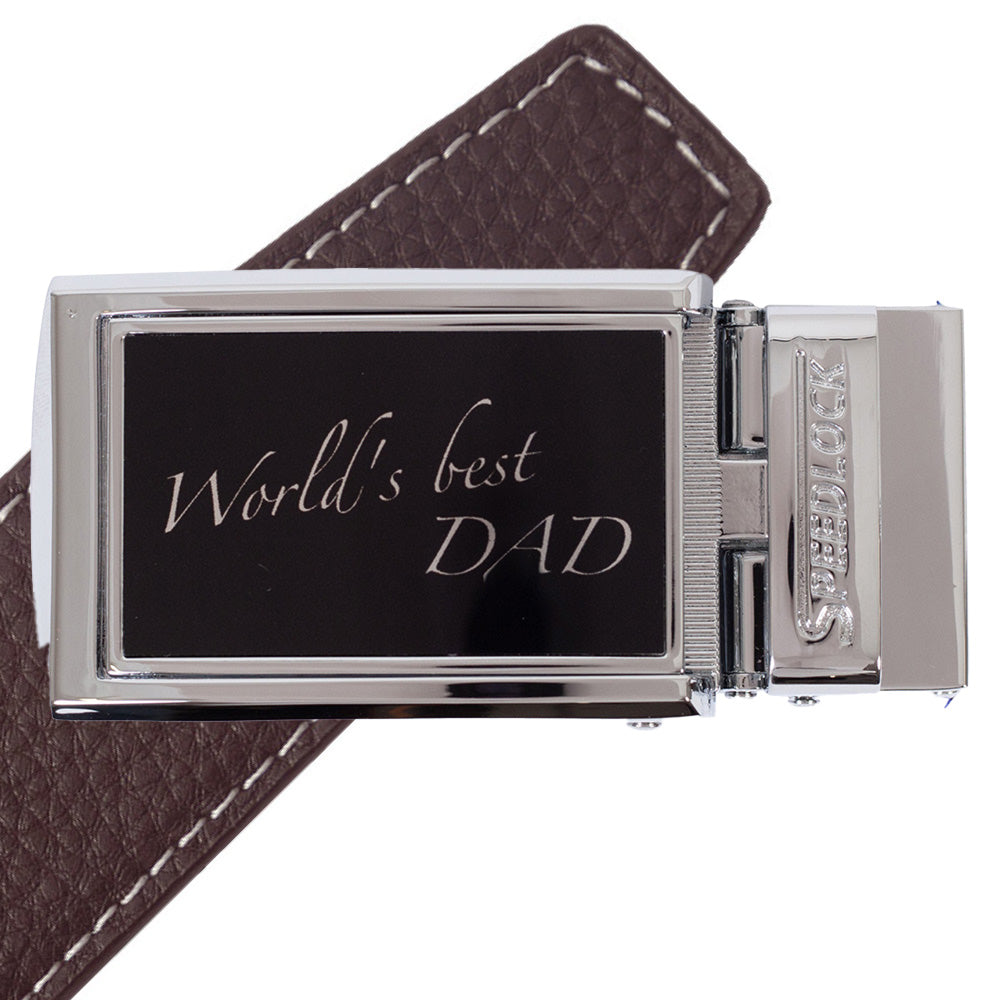 Komplet splitlæderbælte med fars dag motiv på spændet