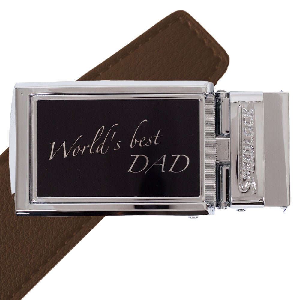 Komplet splitlæderbælte med fars dag motiv på spændet