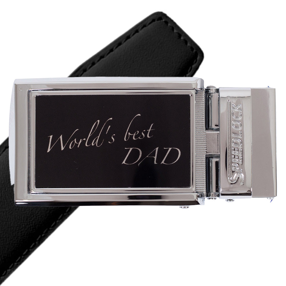 Komplet splitlæderbælte med fars dag motiv på spændet