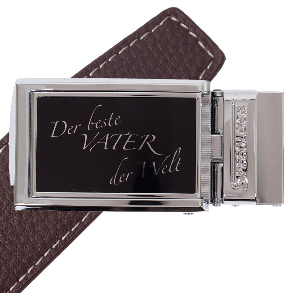 Komplet splitlæderbælte med fars dag motiv på spændet