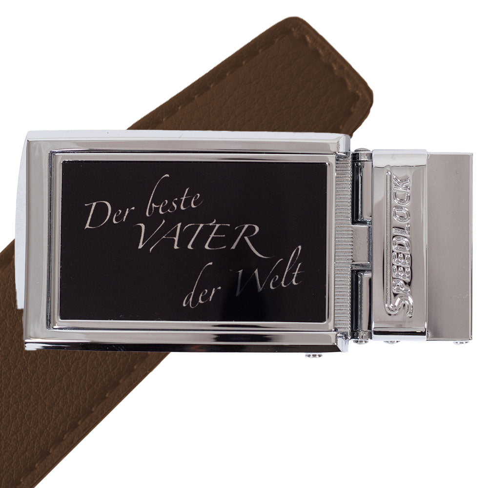 Komplet splitlæderbælte med fars dag motiv på spændet