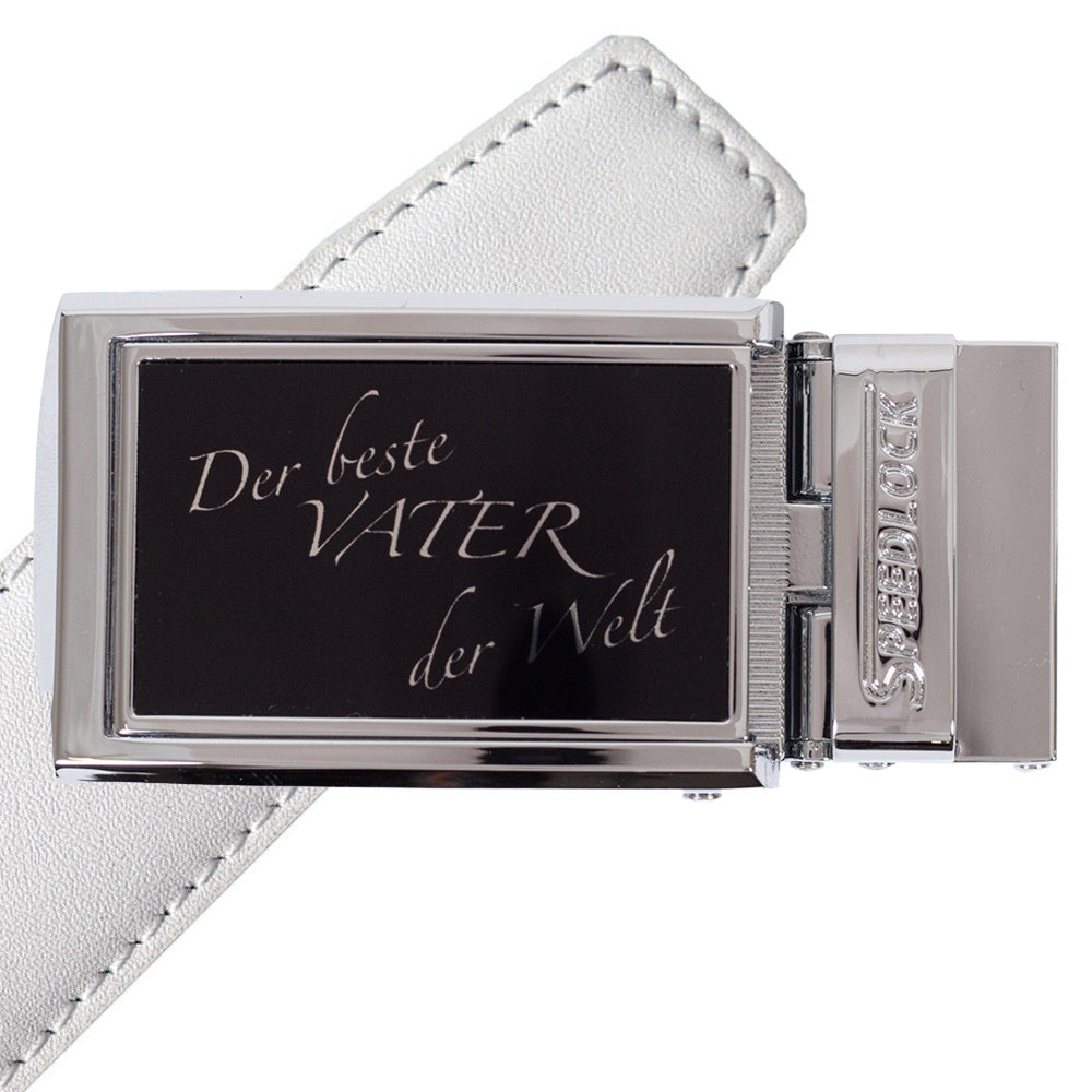 Komplet splitlæderbælte med fars dag motiv på spændet